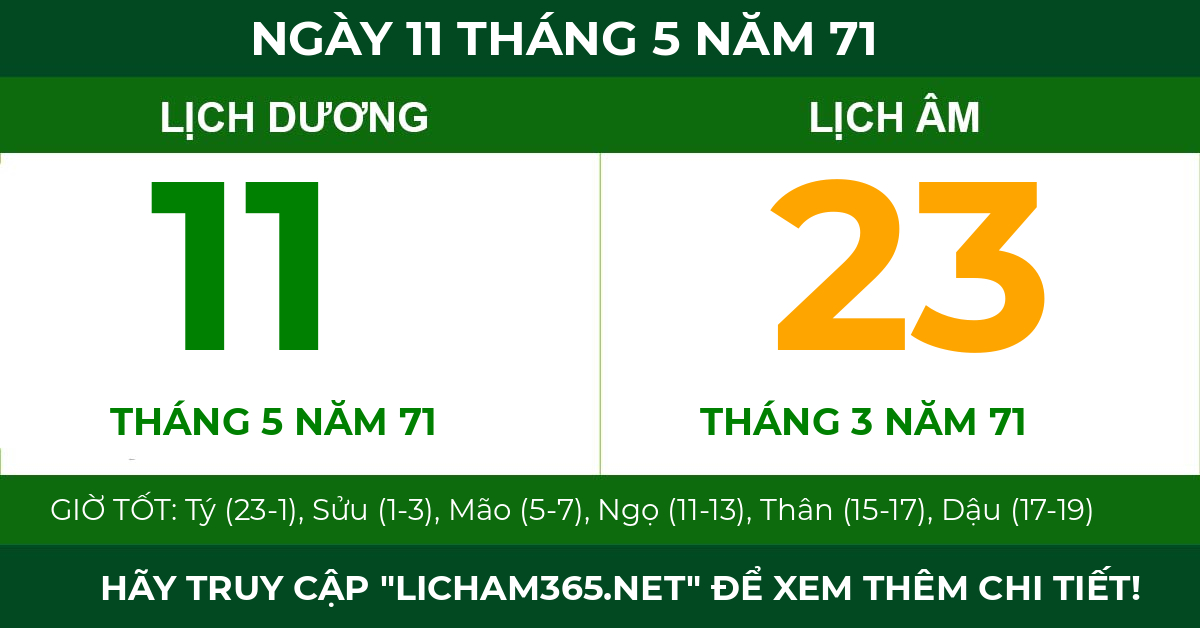 lịch âm ngày 11 tháng 5 năm 71