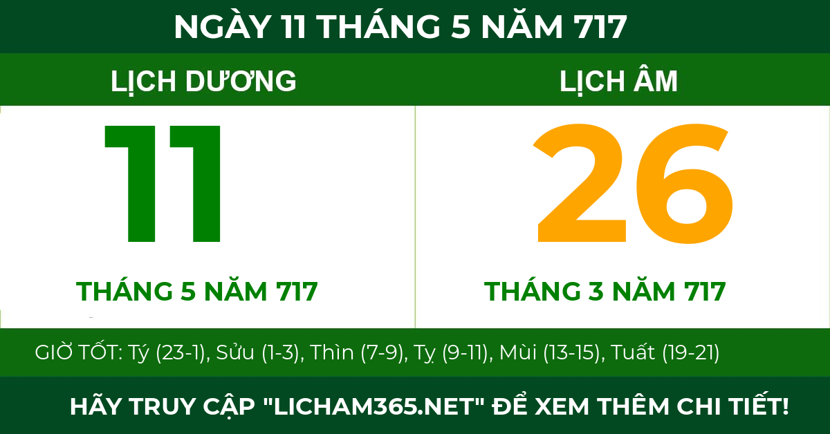 lịch âm ngày 11 tháng 5 năm 717