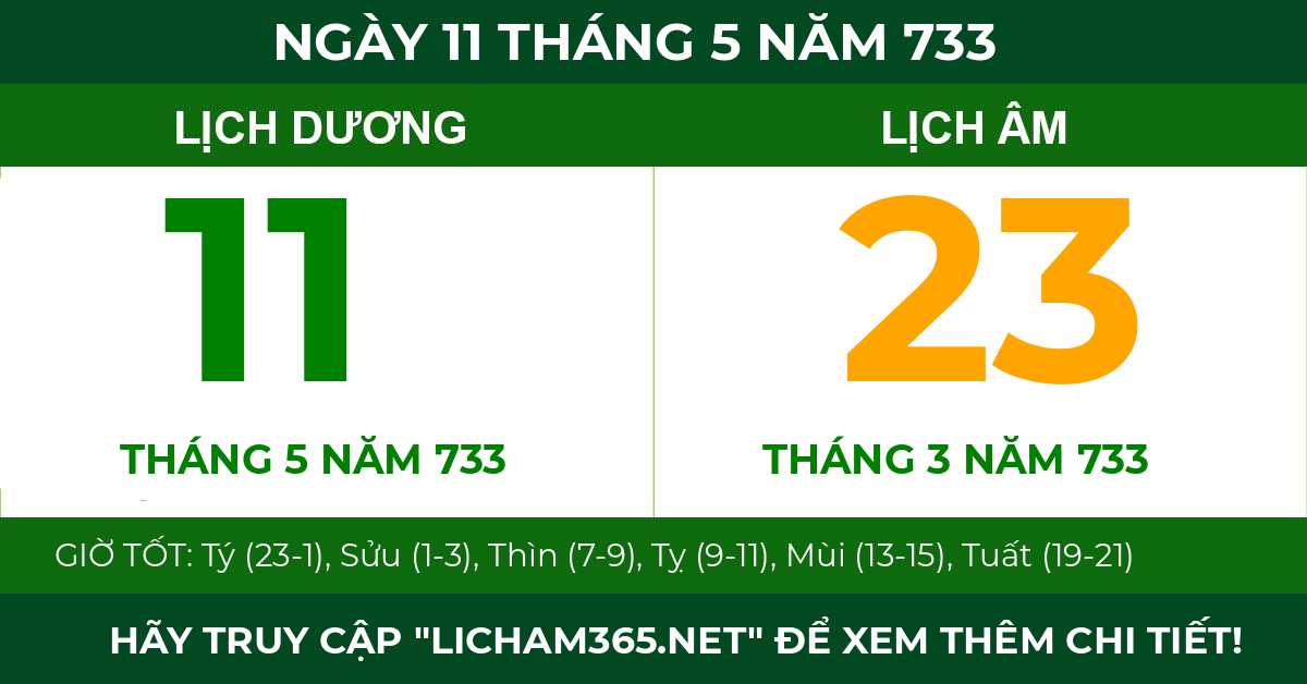 lịch âm ngày 11 tháng 5 năm 733