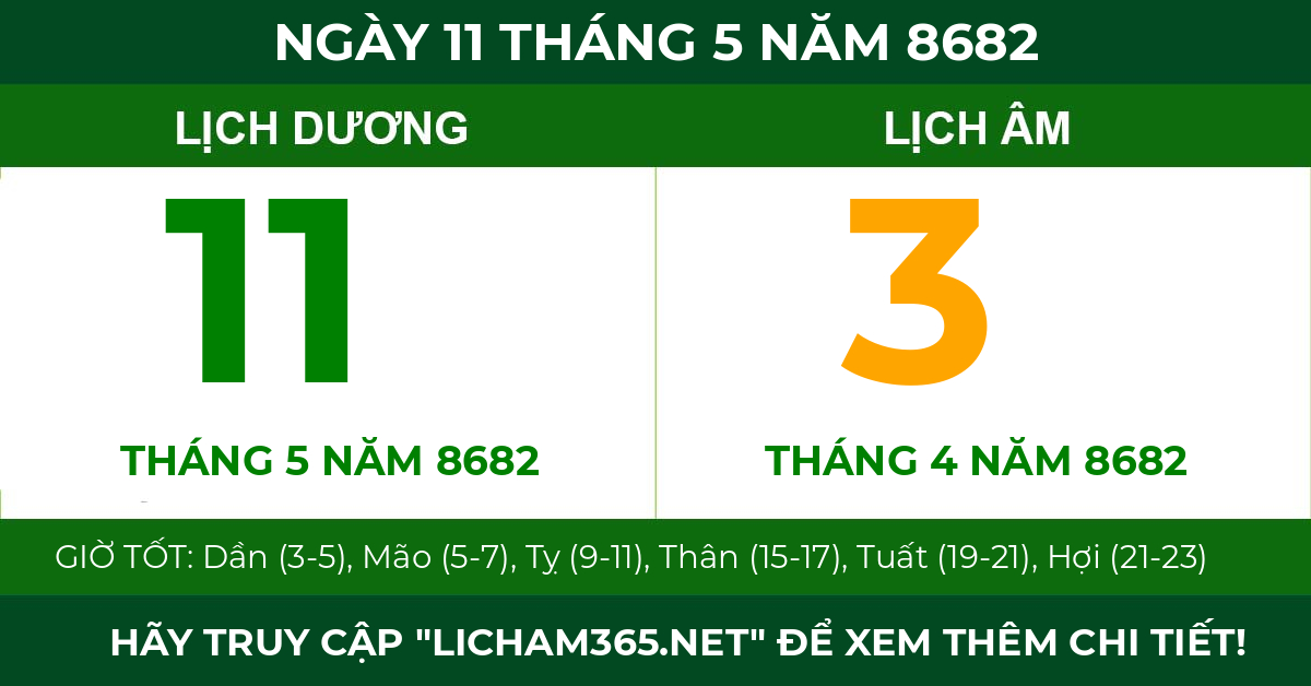 lịch âm ngày 11 tháng 5 năm 8682