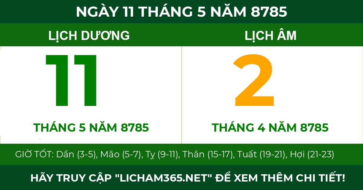 lịch âm ngày 11 tháng 5 năm 8785