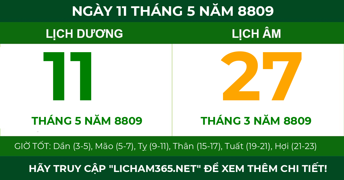 lịch âm ngày 11 tháng 5 năm 8809