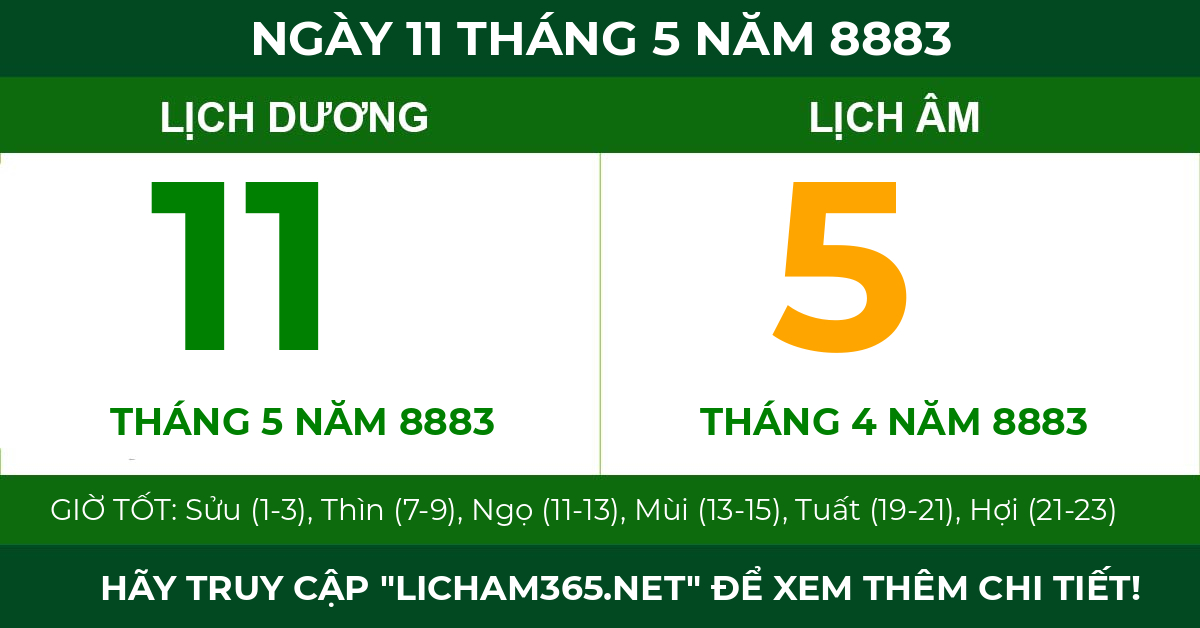 lịch âm ngày 11 tháng 5 năm 8883