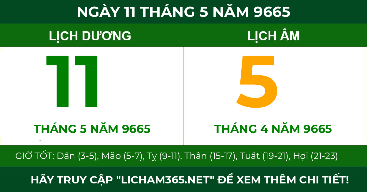 lịch âm ngày 11 tháng 5 năm 9665