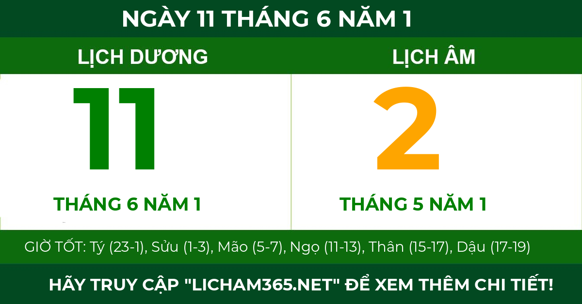 lịch âm ngày 11 tháng 6 năm 1