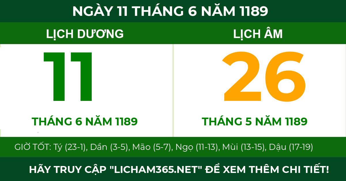 lịch âm ngày 11 tháng 6 năm 1189