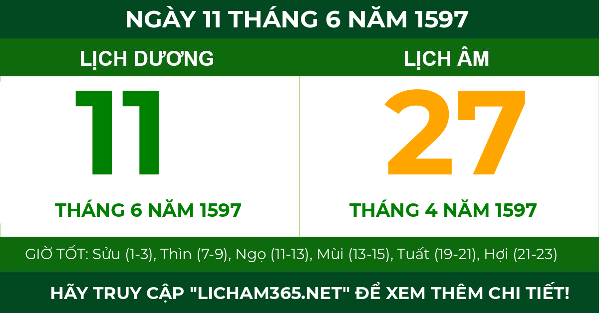 lịch âm ngày 11 tháng 6 năm 1597