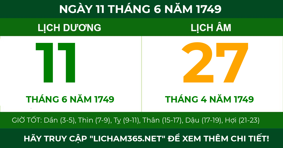 lịch âm ngày 11 tháng 6 năm 1749