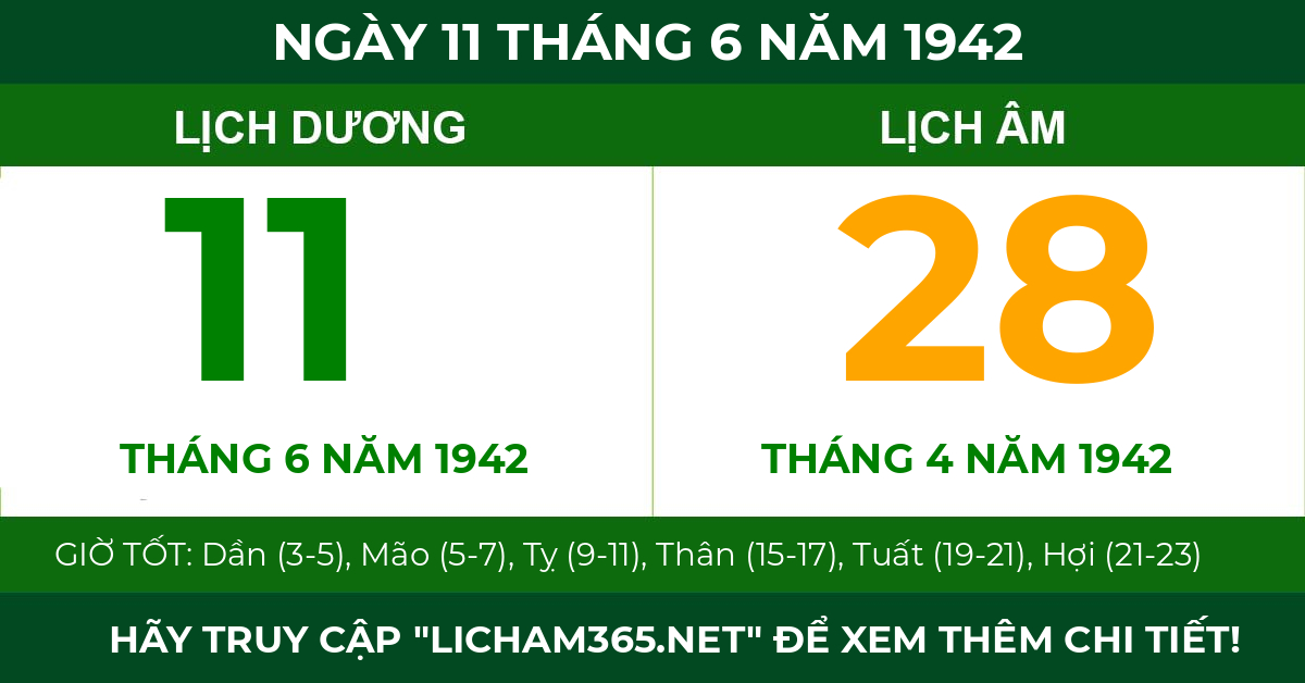lịch âm ngày 11 tháng 6 năm 1942