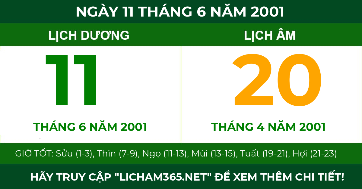 lịch âm ngày 11 tháng 6 năm 2001