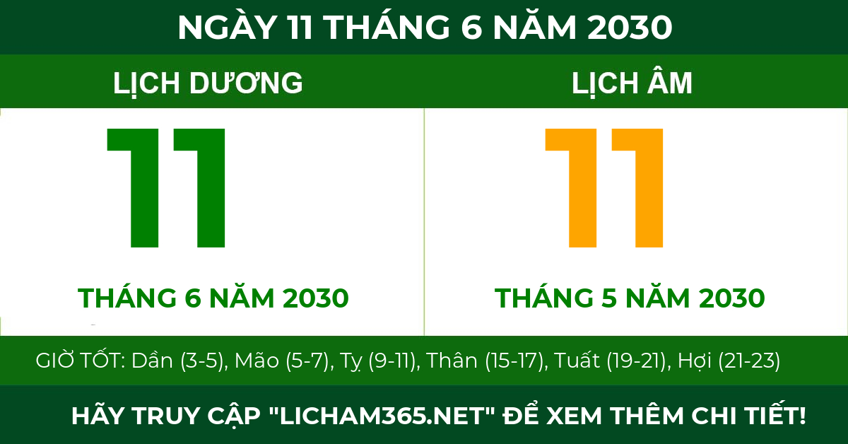 lịch âm ngày 11 tháng 6 năm 2030