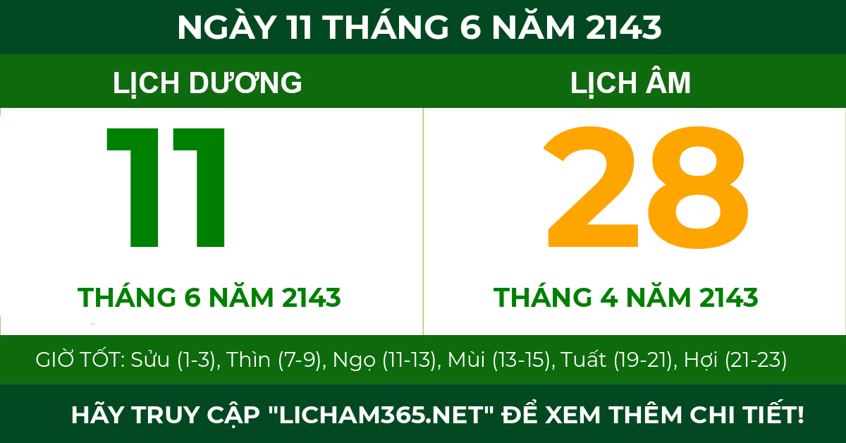 lịch âm ngày 11 tháng 6 năm 2143