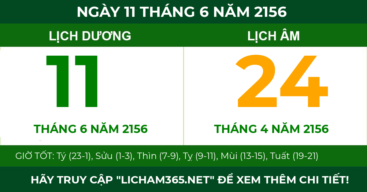 lịch âm ngày 11 tháng 6 năm 2156