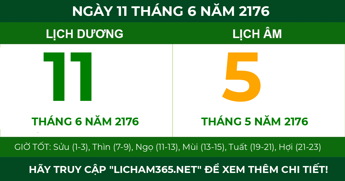 lịch âm ngày 11 tháng 6 năm 2176