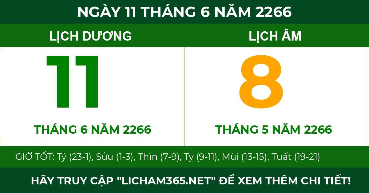 lịch âm ngày 11 tháng 6 năm 2266