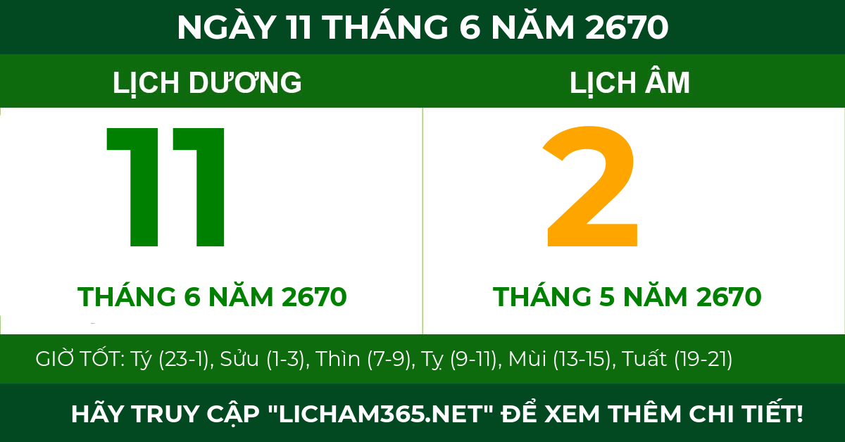 lịch âm ngày 11 tháng 6 năm 2670