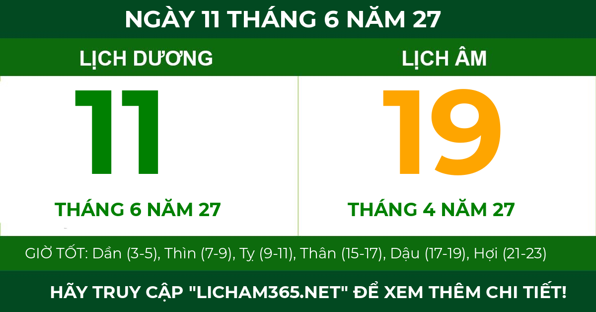 lịch âm ngày 11 tháng 6 năm 27