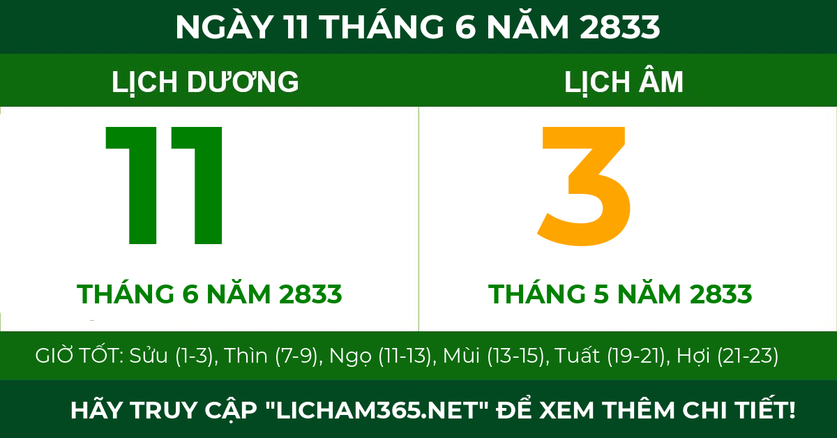 lịch âm ngày 11 tháng 6 năm 2833