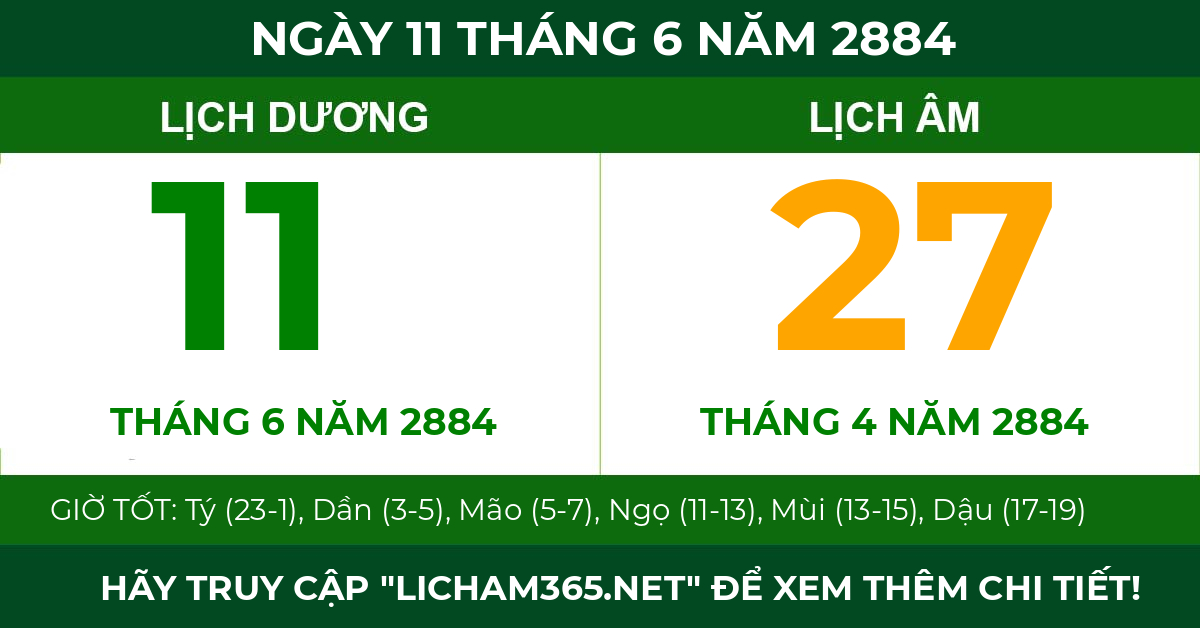 lịch âm ngày 11 tháng 6 năm 2884