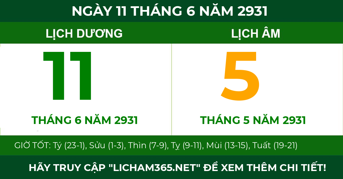 lịch âm ngày 11 tháng 6 năm 2931