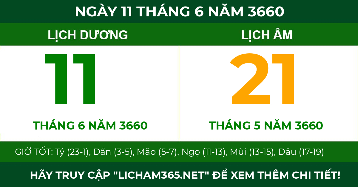lịch âm ngày 11 tháng 6 năm 3660