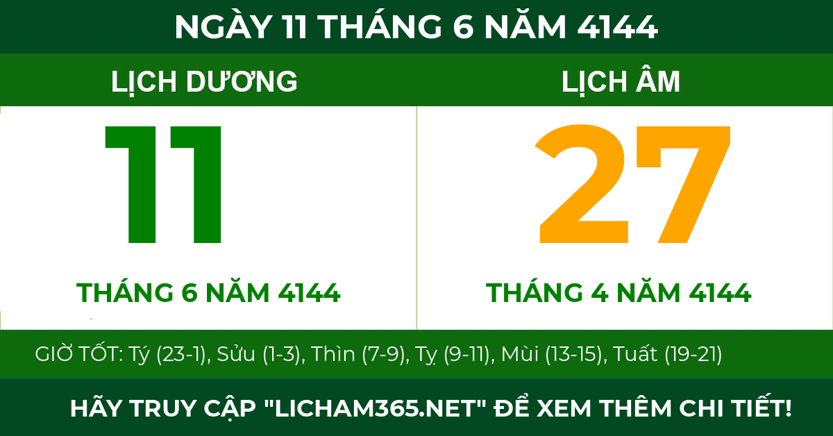 lịch âm ngày 11 tháng 6 năm 4144
