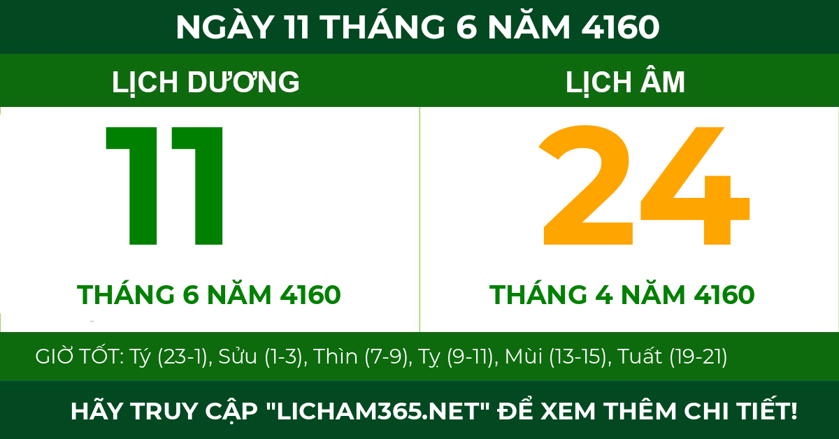 lịch âm ngày 11 tháng 6 năm 4160