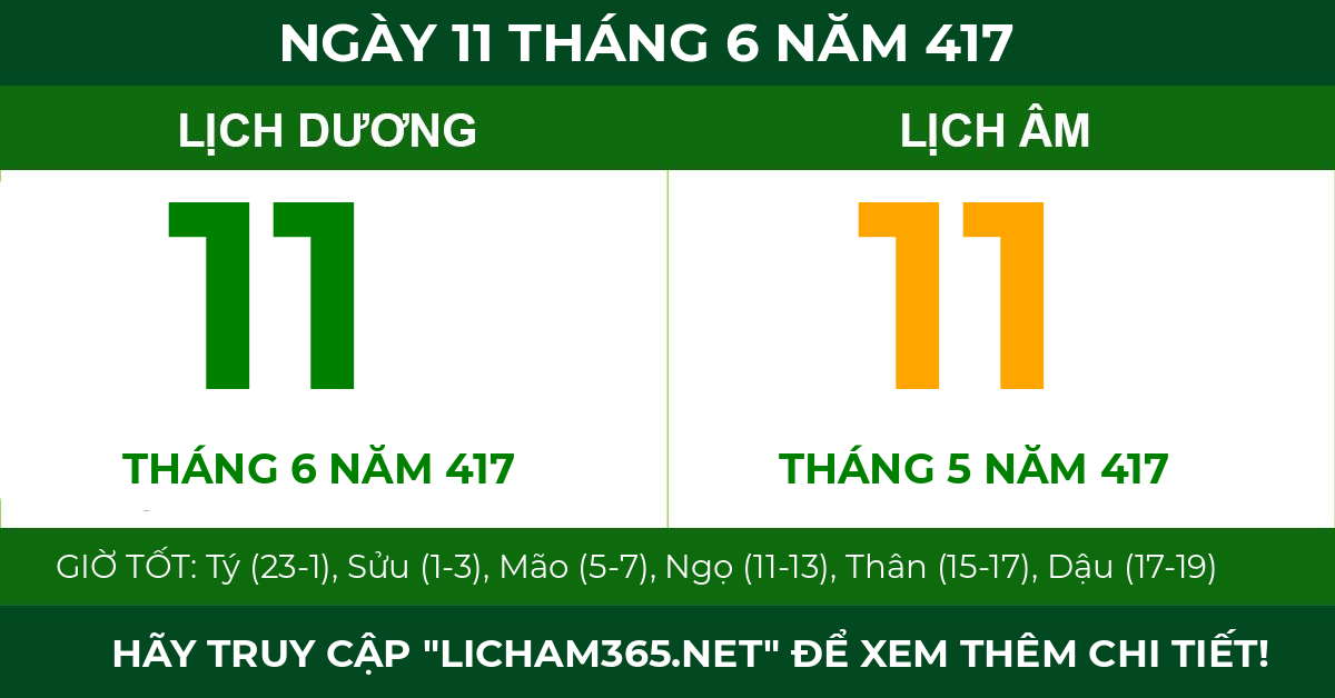 lịch âm ngày 11 tháng 6 năm 417