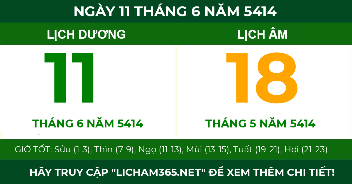 lịch âm ngày 11 tháng 6 năm 5414