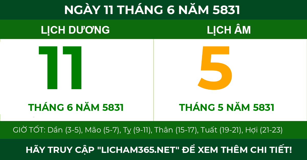 lịch âm ngày 11 tháng 6 năm 5831