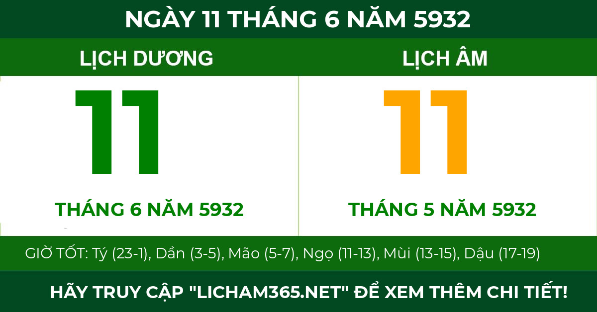 lịch âm ngày 11 tháng 6 năm 5932