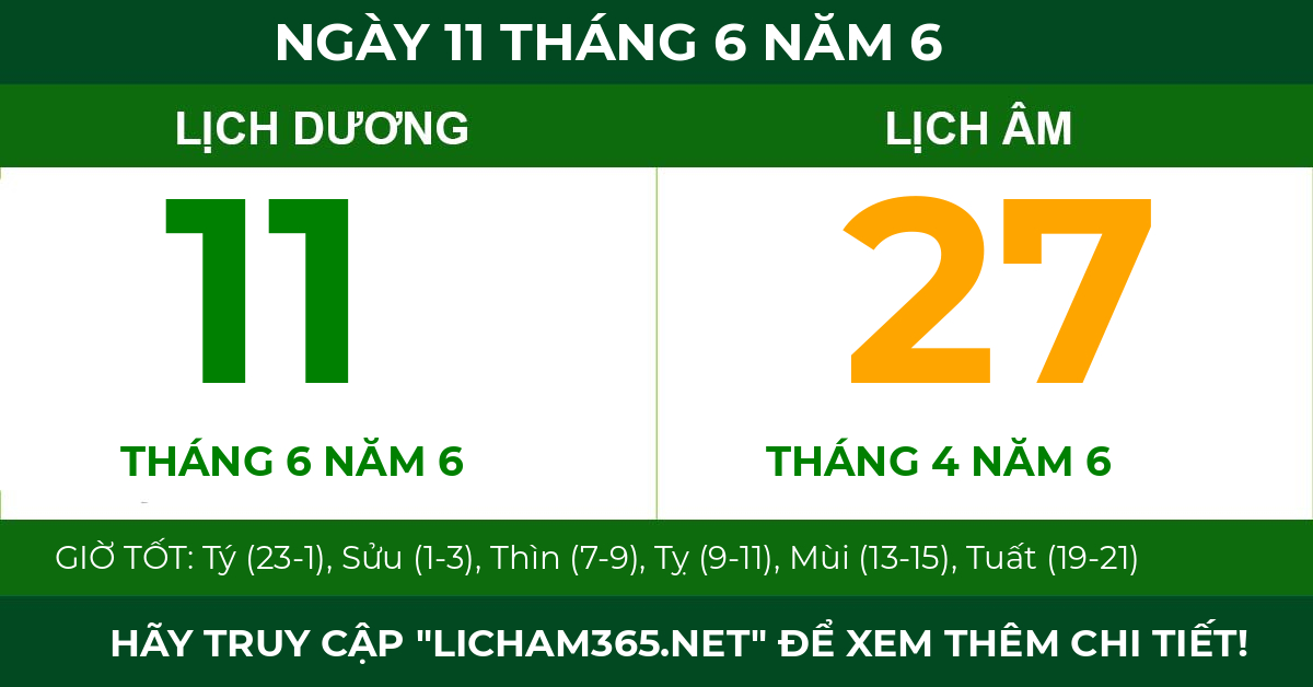 lịch âm ngày 11 tháng 6 năm 6