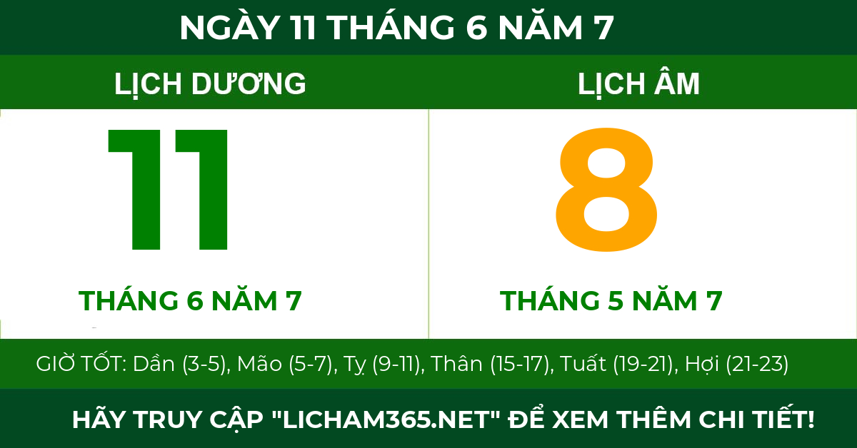 lịch âm ngày 11 tháng 6 năm 7
