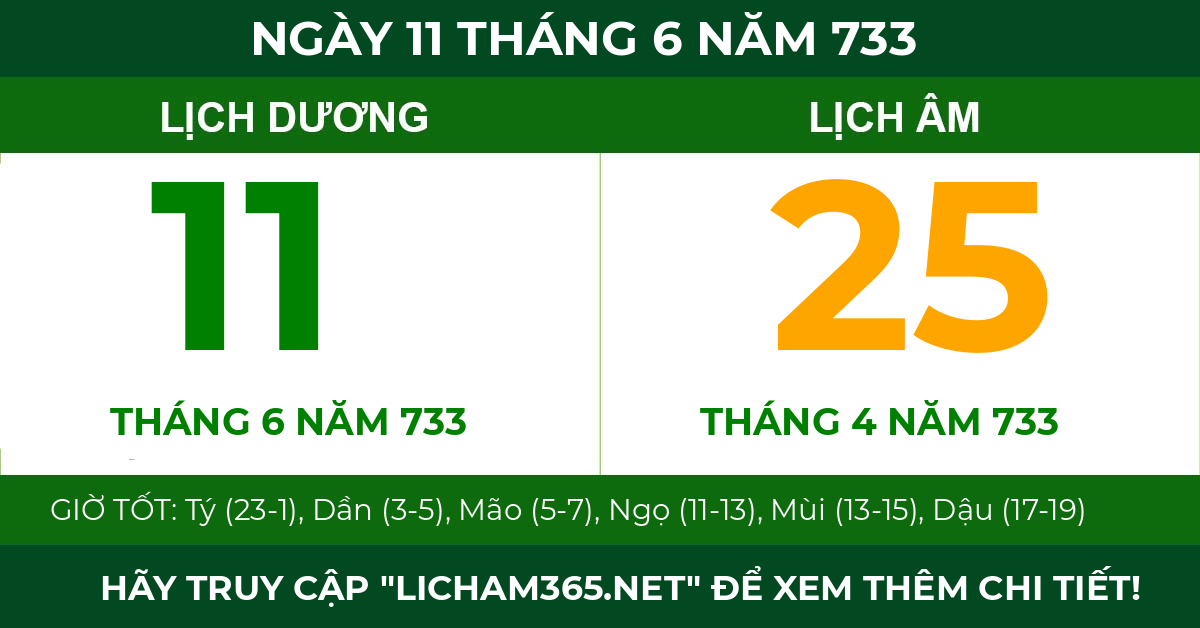 lịch âm ngày 11 tháng 6 năm 733