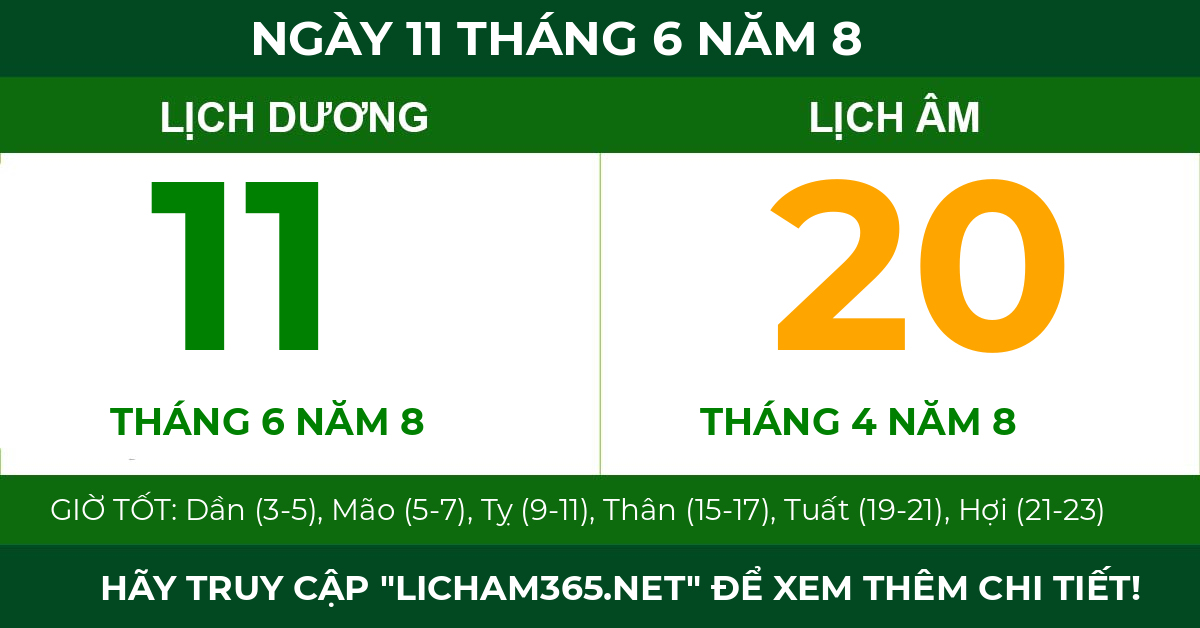 lịch âm ngày 11 tháng 6 năm 8