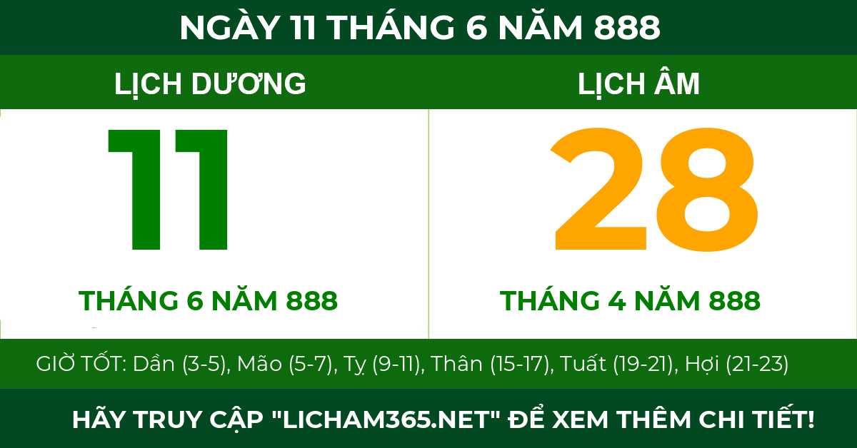 lịch âm ngày 11 tháng 6 năm 888