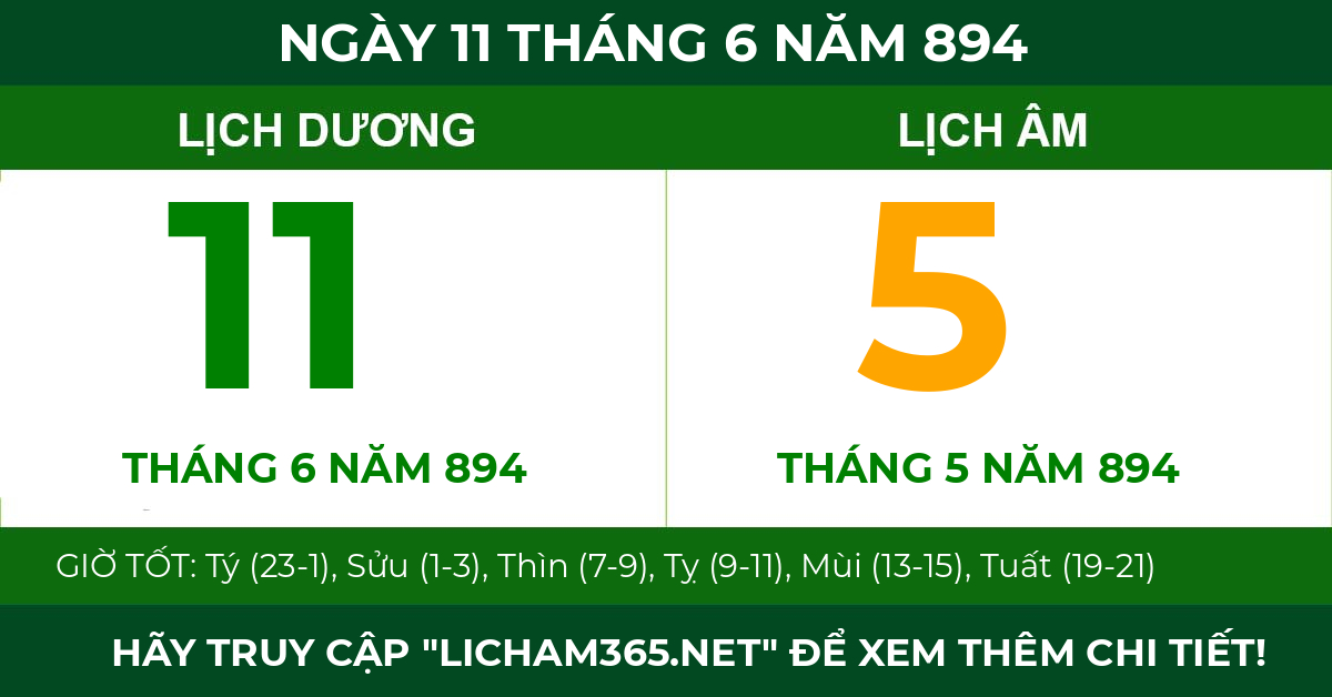 lịch âm ngày 11 tháng 6 năm 894