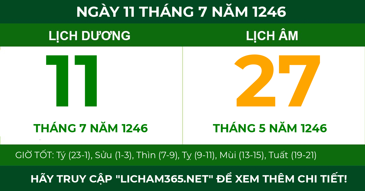 lịch âm ngày 11 tháng 7 năm 1246