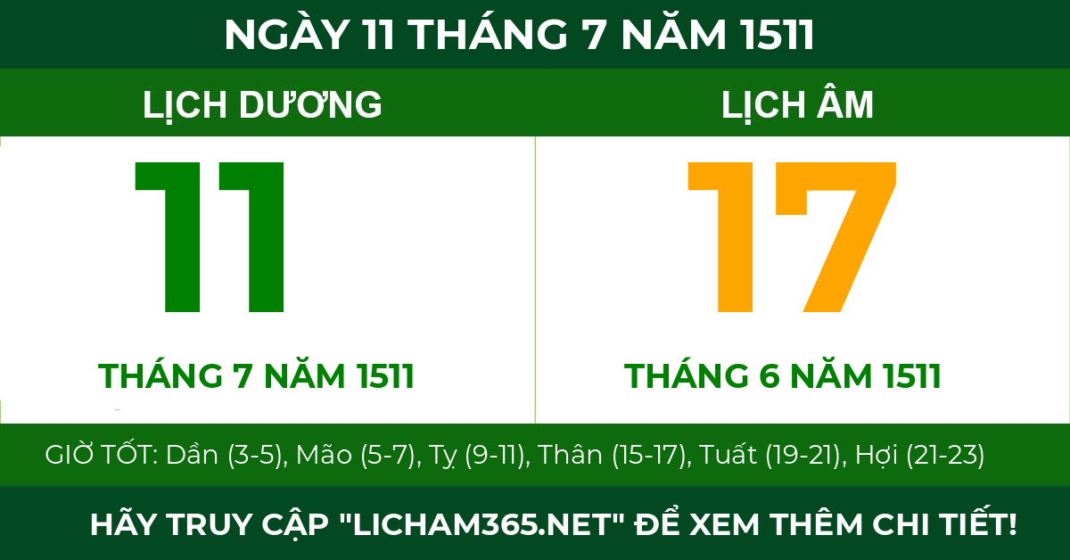 lịch âm ngày 11 tháng 7 năm 1511
