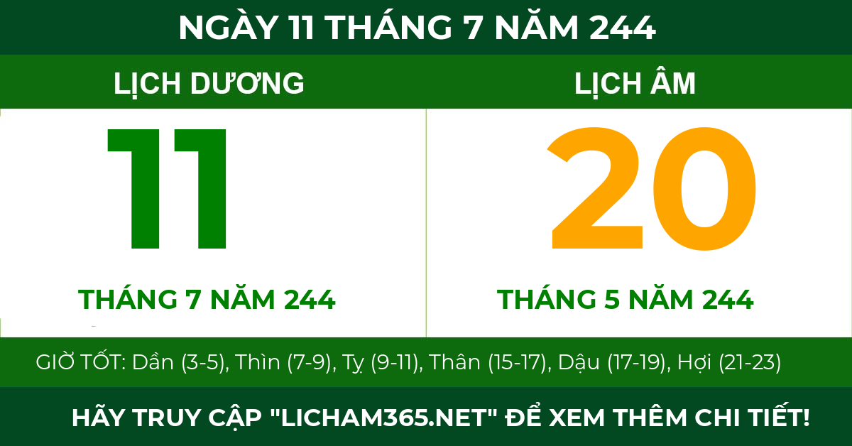 lịch âm ngày 11 tháng 7 năm 244