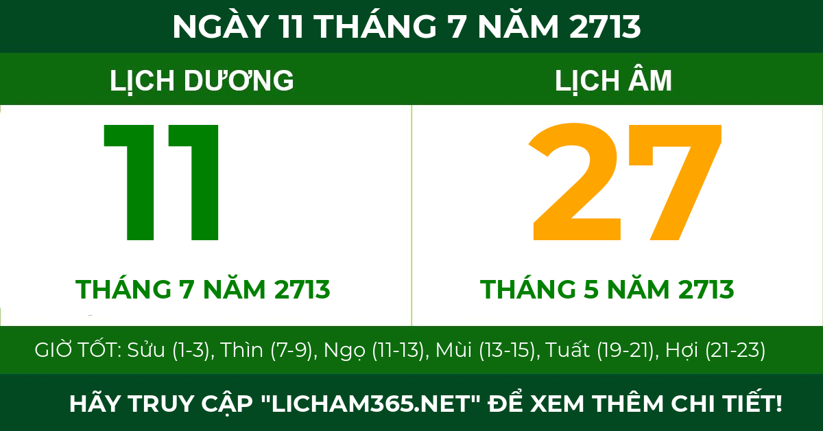 lịch âm ngày 11 tháng 7 năm 2713