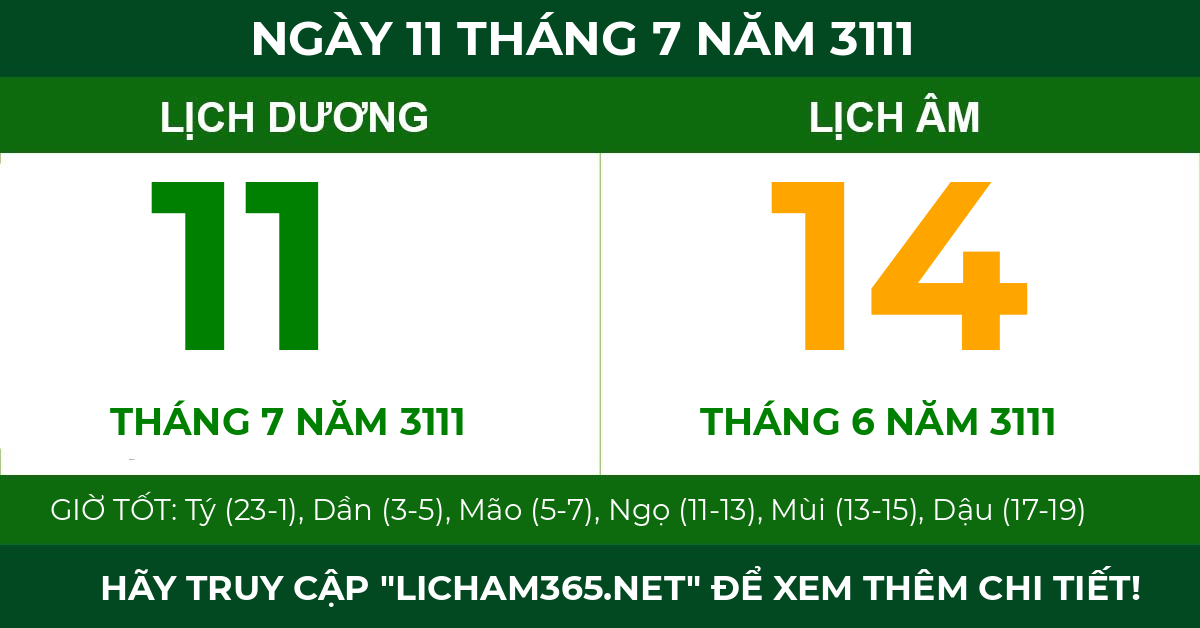 lịch âm ngày 11 tháng 7 năm 3111