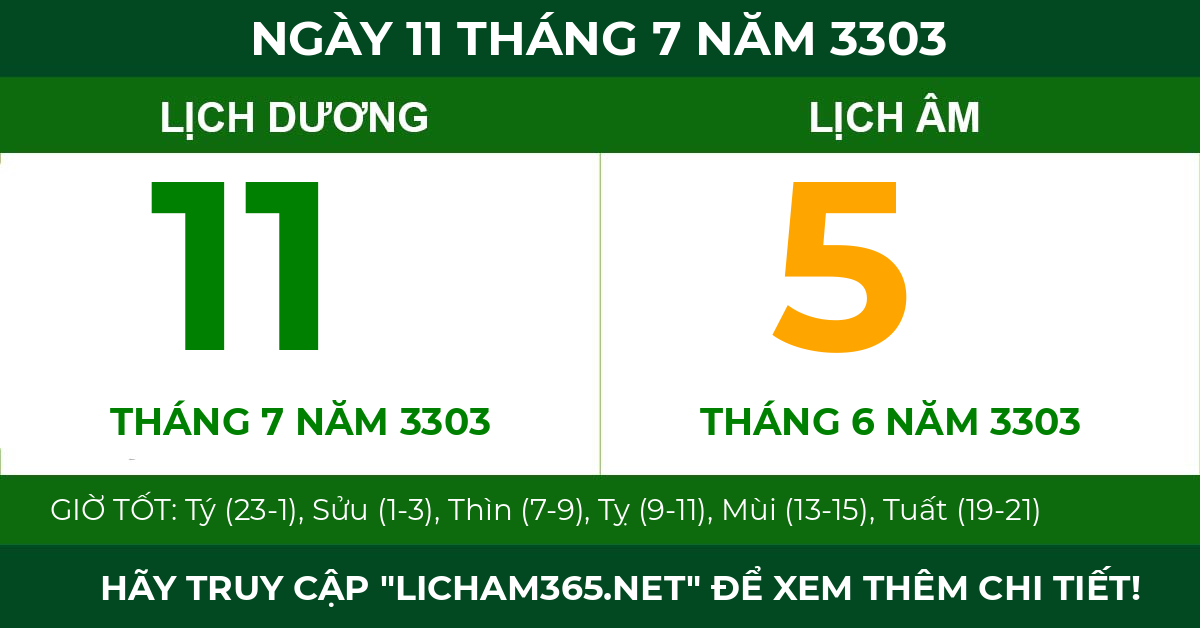 lịch âm ngày 11 tháng 7 năm 3303