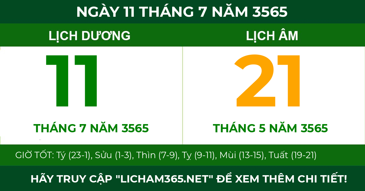 lịch âm ngày 11 tháng 7 năm 3565