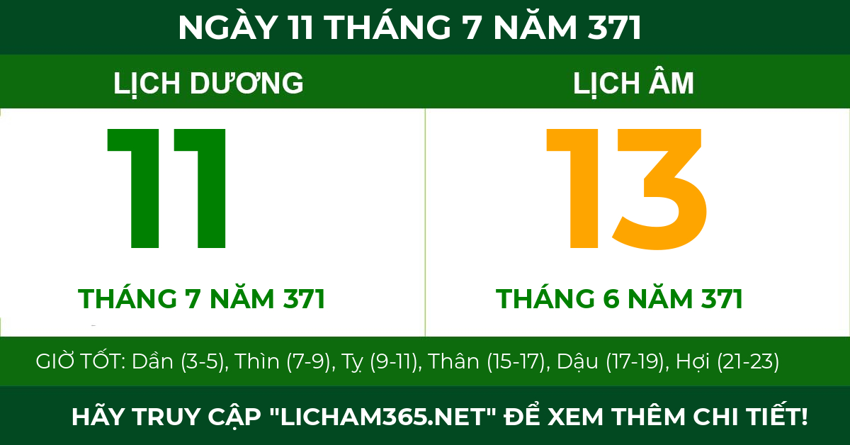lịch âm ngày 11 tháng 7 năm 371