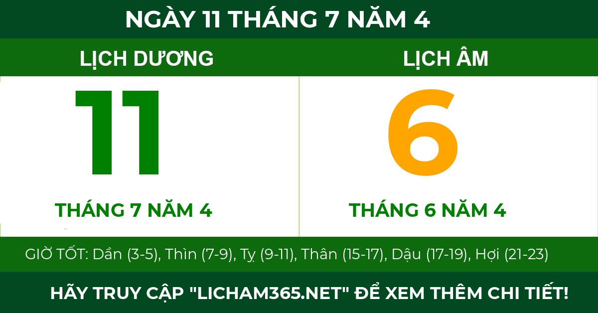 lịch âm ngày 11 tháng 7 năm 4