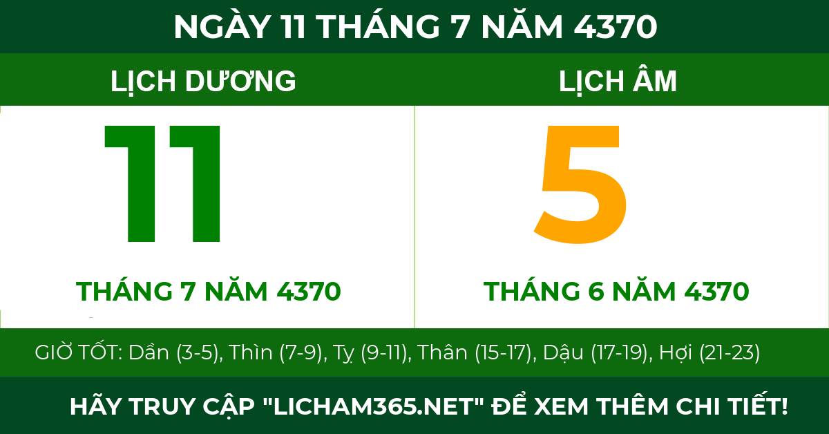 lịch âm ngày 11 tháng 7 năm 4370