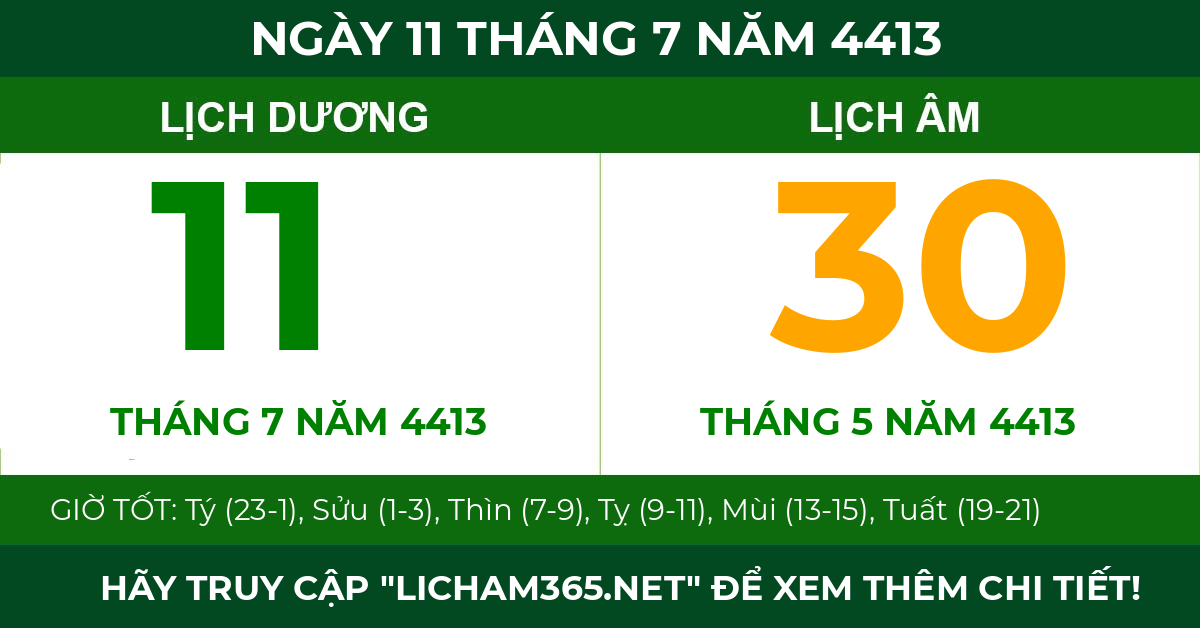 lịch âm ngày 11 tháng 7 năm 4413