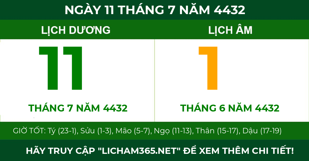 lịch âm ngày 11 tháng 7 năm 4432