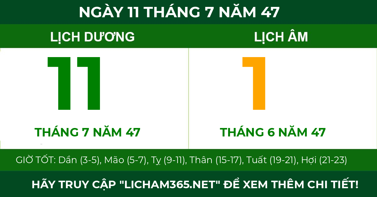 lịch âm ngày 11 tháng 7 năm 47